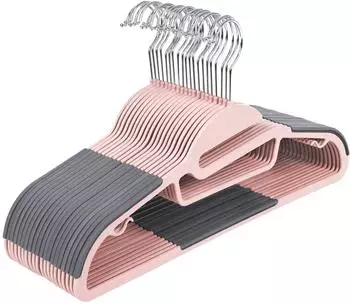 Songmics Kleiderbügel Kunststoff 20er-Set, Antirutsch, 360° drehbarer Haken, Rosa-Dunkelgrau (CRP041P01)