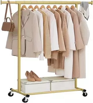 Songmics Kleiderst&auml;nder auf Rollen, ausziehbar, Schwerlast 100kg, blassgold (HSR013A01)