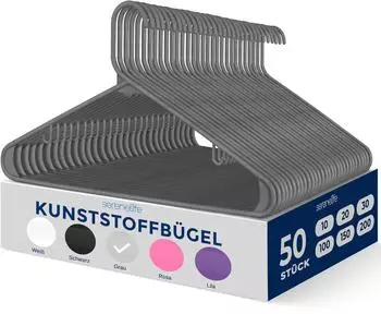 SereneLife Kleiderbügel Kunststoff Rutschfest Ultradünn, 50 Stück, Grau (SLHPLGRA50)