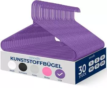SereneLife Kleiderbügel Kunststoff rutschfest platzsparend, 30er-Set, Lila (SLHPLPURL30)