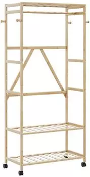 vidaXL Kleiderst&auml;nder mit Ablagen und Rollen, Bambus, 90x40x179,5 cm (4008921)