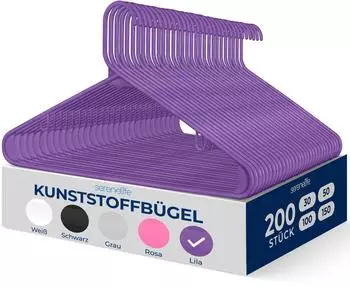 SereneLife Kleiderbügel Kunststoff, rutschfest, lila, 200er-Set (SLHPLPURL200)