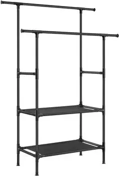 Songmics Kleiderst&auml;nder Metall 2 Kleiderstangen 2 Ablagen 70kg schwarz (RDR002B02)