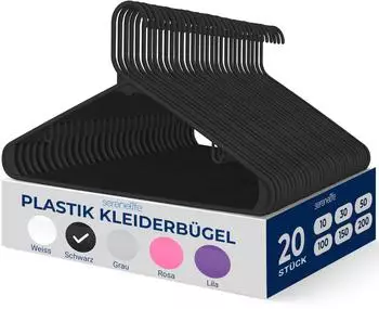 SereneLife Kleiderbügel Kunststoff rutschfest 360° Drehbarer Haken Schwarz 20er Set (SLHPLBLK20)