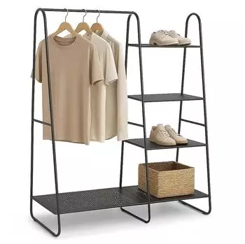 Relaxdays Kleiderständer mit Kleiderstange, 5 Ablagen, Metall, schwarz, 150x100x39cm (10051378)