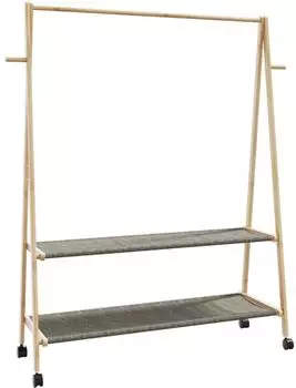 vidaXL Kleiderständer mit Ablagen und Rollen, Bambus, 132x45,5x155,5cm (181779)