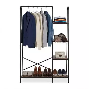 Relaxdays Kleiderständer Industrial 5 Ablagen, 160x100x40cm, braun-schwarz