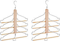 Mehrfach Kleiderb&uuml;gel, 2er Set, Platzsparend, 4 B&uuml;gel Mit Hosensteg, Holz, Metall,