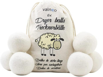 valneo 6 Trocknerbälle weiß 100% Natürliche Schafwolle