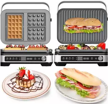 TurboTronic CG1W Kontaktgrill 2-in-1 Waffeleisen 2000W, wechselbare Platten (CG1W)