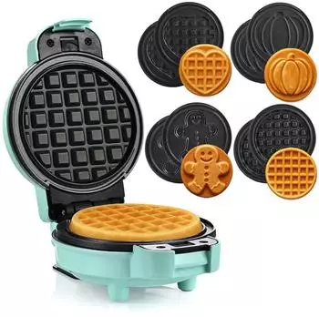 Lehmann Mini Waffeleisen mit Wechselplatten 4-in-1, mintgrün (LHOWM-4913B)