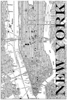 Art-Land New York Karte Straßen Karte Vintage Schwarz und Weiß 40x60cm