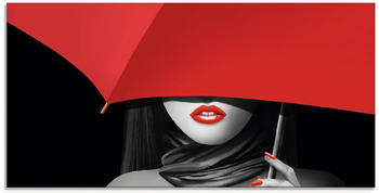 Art-Land Rote Lippen unter dem Regenschirm SW mit rotem Colorkey 60x30cm