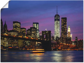 Art-Land Brooklyn Bridge, East River und Manhattan in der Nacht mit Lichtern und Reflexionen New York City 80x60cm