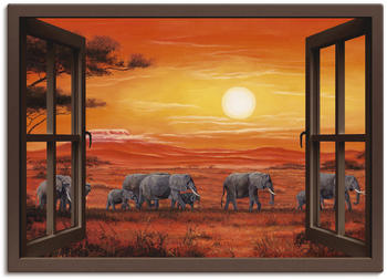 Art-Land Fensterblick Elefantenherde 70x50cm