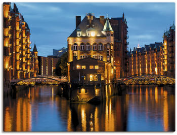 Art-Land Teil der alten Speicherstadt in Hamburg, nachts erleuchtet 120x90cm