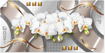 Art-Land Orchideen mit silbernen und goldenen Elementen 100x50cm