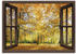 Art-Land Fensterblick Herbstwald Panorama Leinwandbild 130x90cm