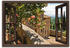 Art-Land Fensterblick Rosen auf einem Balkon in San Gimignano, mit Toskanalandschaft im Hintergrund Leinwandbild 130x90cm