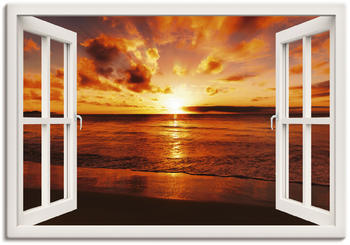 Art-Land Fensterblick Schöner tropischer Sonnenuntergang am Strand 100x70cm