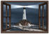 Art-Land Fensterblick Bild von einem Leuchtturm mit einem starken Lichtstrahl 100x70cm