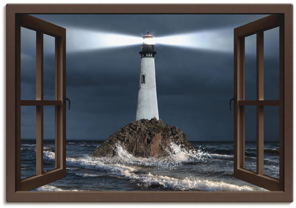Art-Land Fensterblick Bild von einem Leuchtturm mit einem starken Lichtstrahl 100x70cm