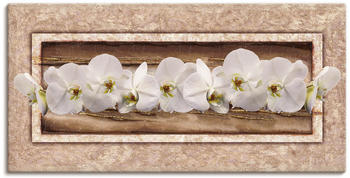 Art-Land Weiße Orchideen auf braunem Hintergrund mit goldenen Streifen 100x50cm
