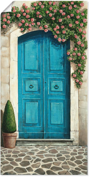 Art-Land Blaue Tür mit Kletterrosen 50x100cm