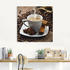 Art-Land Kaffeetasse und Leinensack mit Kaffeebohnen auf rustikalem Tisch 2 30x30cm