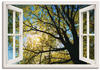 Art-Land Fensterblick Frühlingssonne, die durch die Baumkrone einer großen Eiche scheint 70x50cm