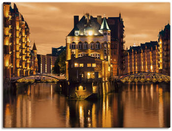 Art-Land Teil der alten Speicherstadt in Hamburg nachts erleuchtet sepia 120x90cm