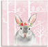 Art-Land Hase mit Blumen im pink Wald Tier Illustration 50x50cm