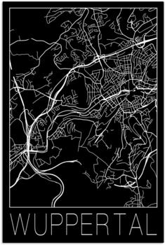 Art-Land Retro Karte Wuppertal Deutschland Schwarz 60x90cm