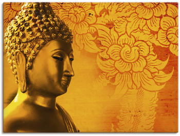 Art-Land Buddha Goldstatue vor gemustertem Hintergrund in Thailand 60x45cm
