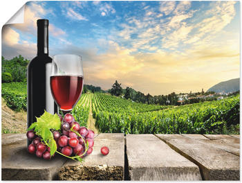 Art-Land Wein mit Trauben vor einem Hintergrund mit Weinbergen 80x60cm