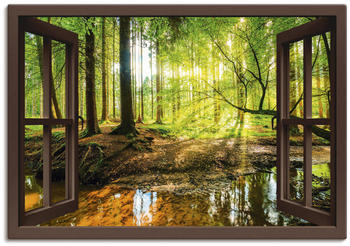 Art-Land Fensterblick Wald mit Bach Leinwandbild 70x50cm