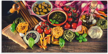 Art-Land Italienisch mediterrane Lebensmittel Zutaten auf altem hölzernem Hintergrund 60x30cm