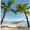 Artland Glasbild »Palmenstrand Karibik mit Hängematte«, Amerika, (1 St.)