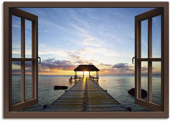 Art-Land Steg-Silhouette im Gegenlicht vor schönem Sonnenuntergang auf Mauritius 100x70cm