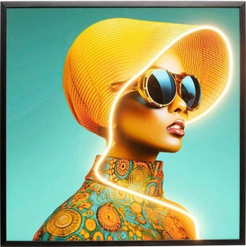 KARE Gerahmtes Bild Sun Hat Woman Gelb LED 80x80cm