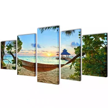 vidaXL Leinwand Wandbild Set H&auml;ngematte Strand 200x100cm (241563)