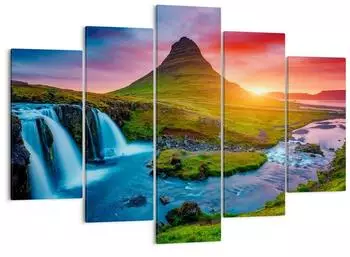Arttor Leinwandbild Sonnenuntergang, Wasserfall, Island Vulkan 150x100cm (EA150x100-2963)