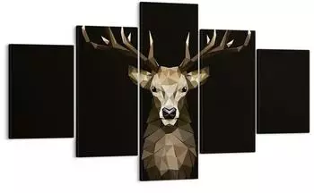 Arttor Leinwandbild Geometrischer Hirsch, modern, 5-teilig, 125x70cm (EA125x70-4215)