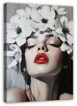 Wallarena Leinwandbild Frau mit Blumen, abstrakt, grau, Hochformat, 40x60cm