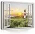Wallarena Leinwandbild Fensterblick Strand Leuchtturm, 3D-Effekt, 100x75cm