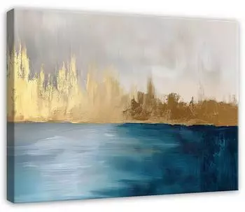 Wallarena Leinwandbild abstrakt blau, grau & gold, 120x80cm (120x80)