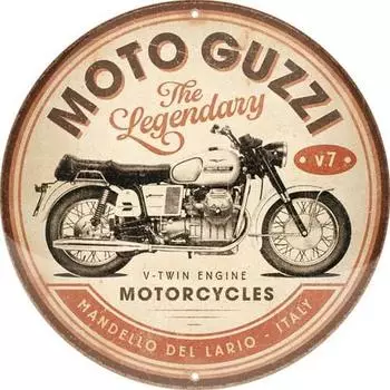 Nostalgic Art Blechschild rund "Moto Guzzi - The Legendary V-Twin Engine" Ø35cm (25111)