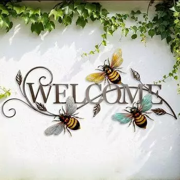 Harms Wandschild "Welcome" Garten Bienen-Design