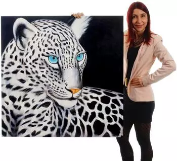 MCW Ölgemälde Weißer Leopard, handgemalt, 100x100cm