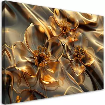 Feeby Leinwandbild Transparente Blumen in Gold